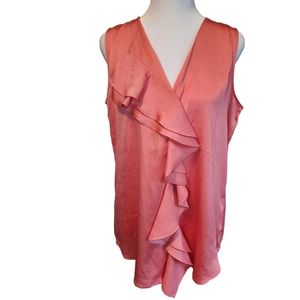 NEW Calvin Klein Coral Ruffle Front V-Neck Sleeveless Shell Blouse